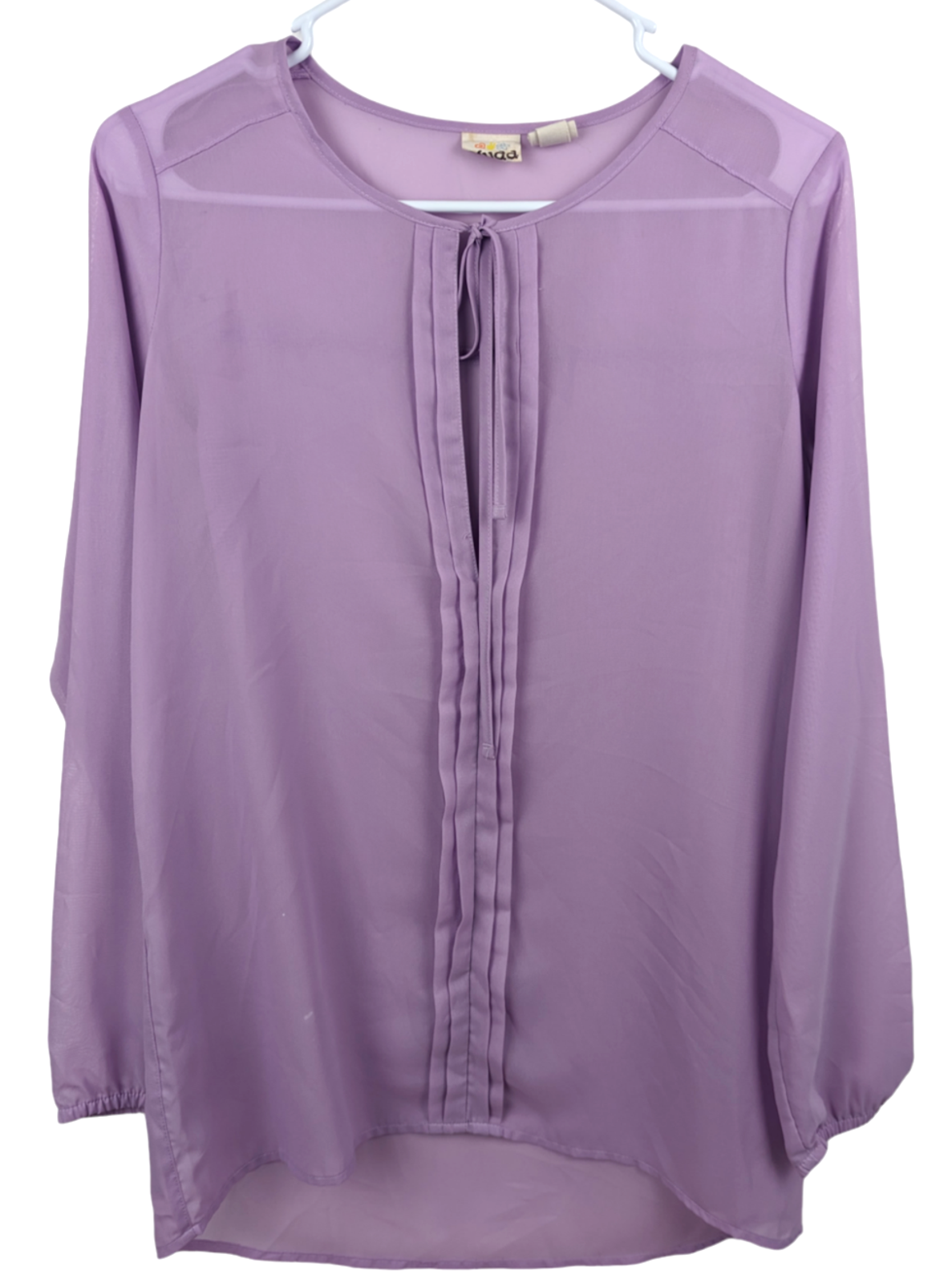 Mudd Womens Sheer Lavender Long Sleeve Tie Neck Blouse Size Small